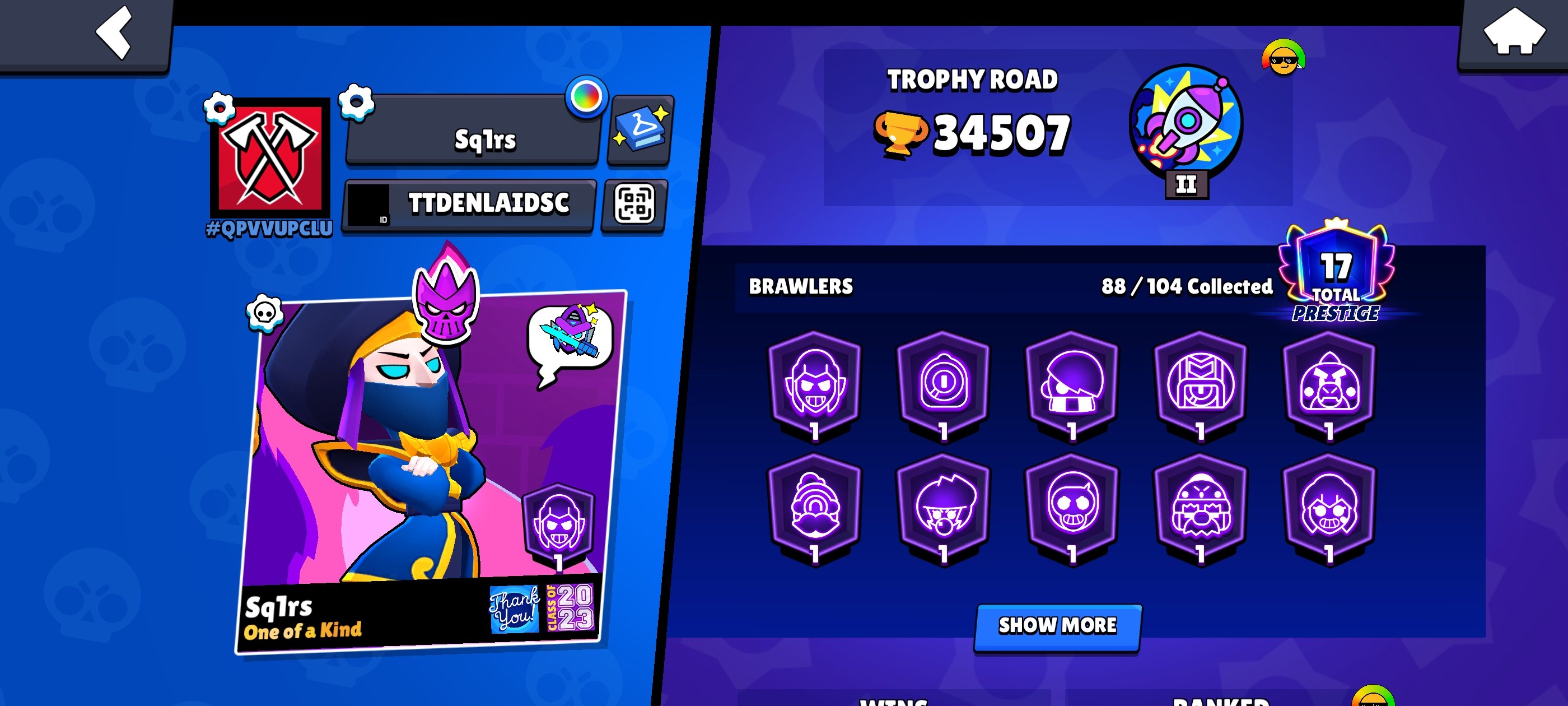 I will sell a good account for a beginner, trophies 34507, brawlers 84, primes 17