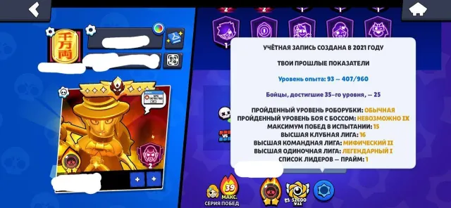 👑25-35 Рангов👑⛩️Мастер 2024 х7⛩️Мастер 2025 х1⛩️🧧Легендарная лига 2021 в соло🧧10102 Эло в Ранкеде🧧, 82000 кубков, 104 бравлеров, 66 праймов