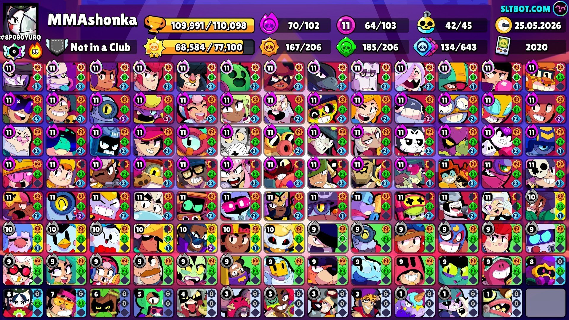 💪 Beautiful account💪Best upgrade, trophies 110000, brawlers 103, primes 97