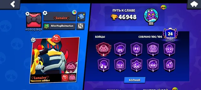 🔥 Brawl Stars Account for Sale 🏆 Lots of Trophies 👑 All Brawlers and Many Skins, 46948 Trophies, 106 Brawlers, 24 Primes