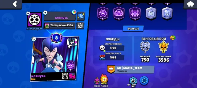 account since 2022, 28000 trophies, 76 brawlers, 8 primes