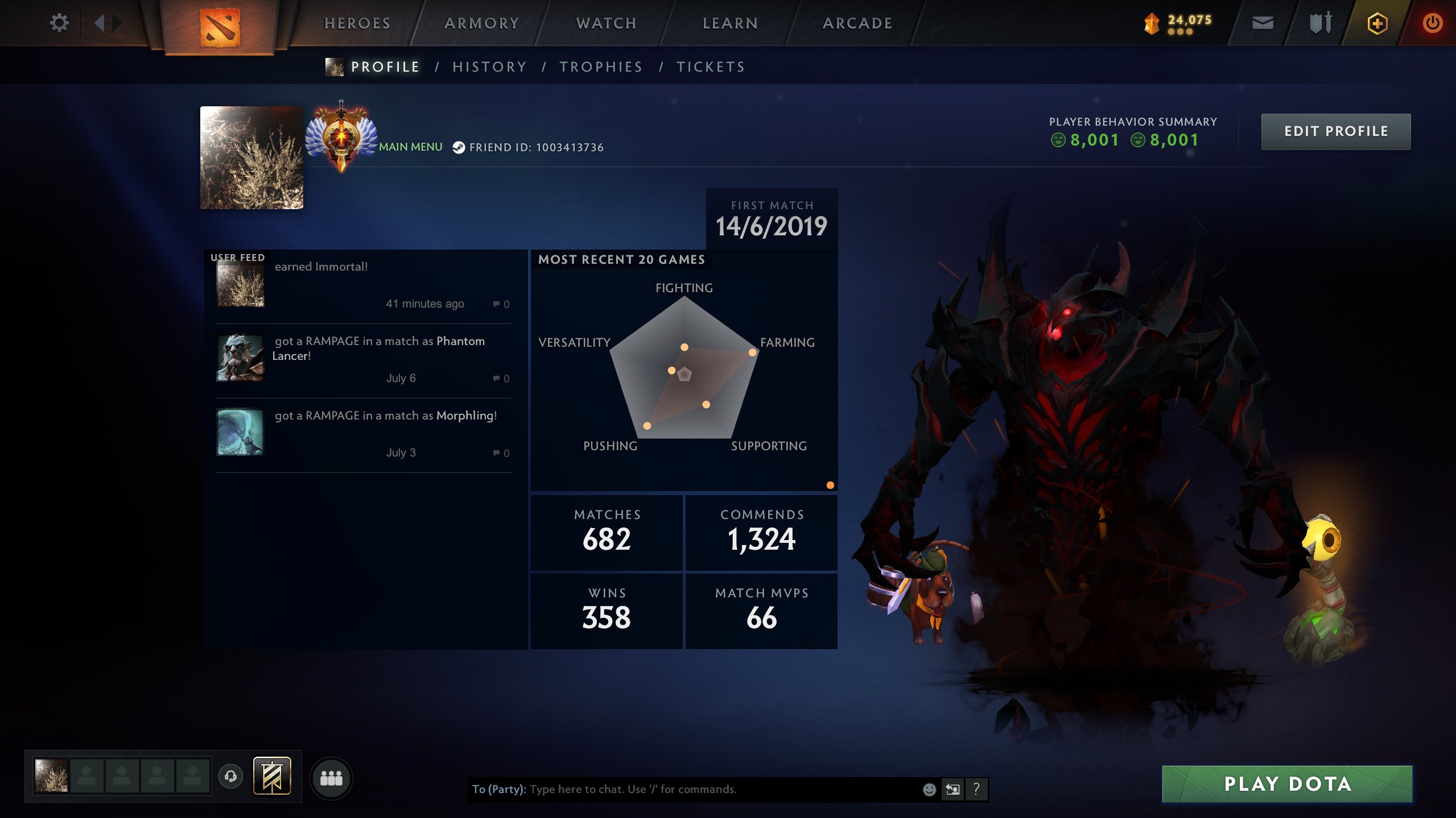 🔥 IMMORTAL 🔥 MAIN PULL 🔥 JUGGERNAUT ARCANE 💥 PUDGE PERSONA 💥 1 MONTH DOTA PLUS 💥 OLD ACCOUNT, Sale, 5639 MMR, 8001 Behavior score, 8001 вежливости, 682 games, 663 hours