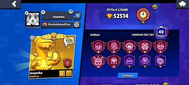 ‼️FREE NAME CHANGE‼️52 CHARACTERS 11 POWER💘6 HYPER SKINS💘MANY SKINS💘TOP ACCOUNT FOR MAIN💘, 52514 trophies, 102 brawlers, 40 primes