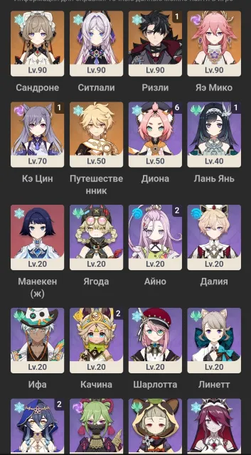 (description) Sandrone + Signora, Yae Miko, Rizzley C1, Sitlali, Spring. All tp except Snowy, Any platform, Email linked, Iter, Levelled up, AR 55