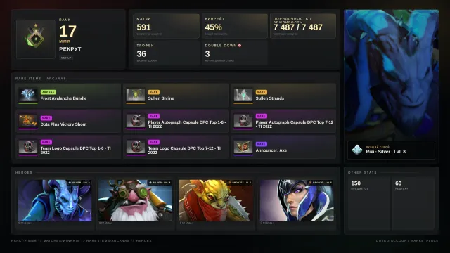 ✨Rekrut 1 ≈ 17 MMR✅7487 Ordnung✅✨CM Arkan✨Sammlungssets✨⚔️36 Trophäen⚔️🎯3 Doubles, Verkauf, 17 MMR, 7487 Ordnung, 7487 Höflichkeit, 591 Spiele, 847 Stunden