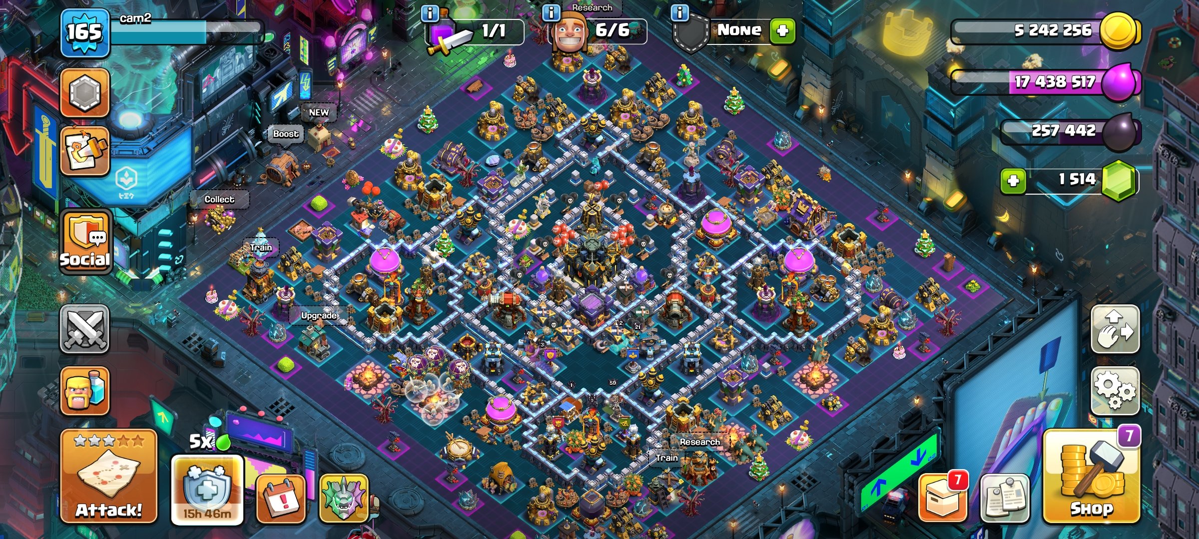 TH 17 Max~Heros-53/60/43/21~Cyber Scenary~4× Hero Skin~All Equipment~Connect To Buyer Mail, 18 TH Main Village, 7 TH Builder