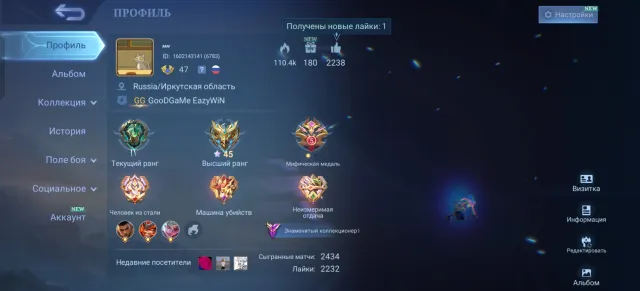 Account for comfortable and enjoyable gameplay!, Sale, Rank: Epic, Level: 47, Win rate: 52%, Heroes: 122, Skins: 243