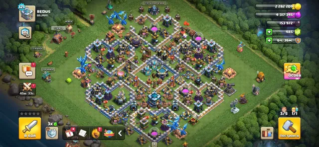 🏰13 TH🏰121 LVL👑HEROES 53/60/38/27/10👑🎀 SKINS🔮500 GEMS, 13 TH Home Village, 8 TH Builder Base