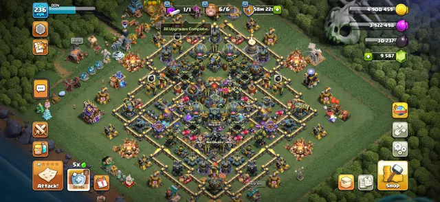 17TH 🏆 Full [236 LVL] ⭐ 100/100/90/75/50/20 🟣 17 Epic gear 💢 23 skins | 10k gems, 17 TH Home Village, 10 TH Builder Base