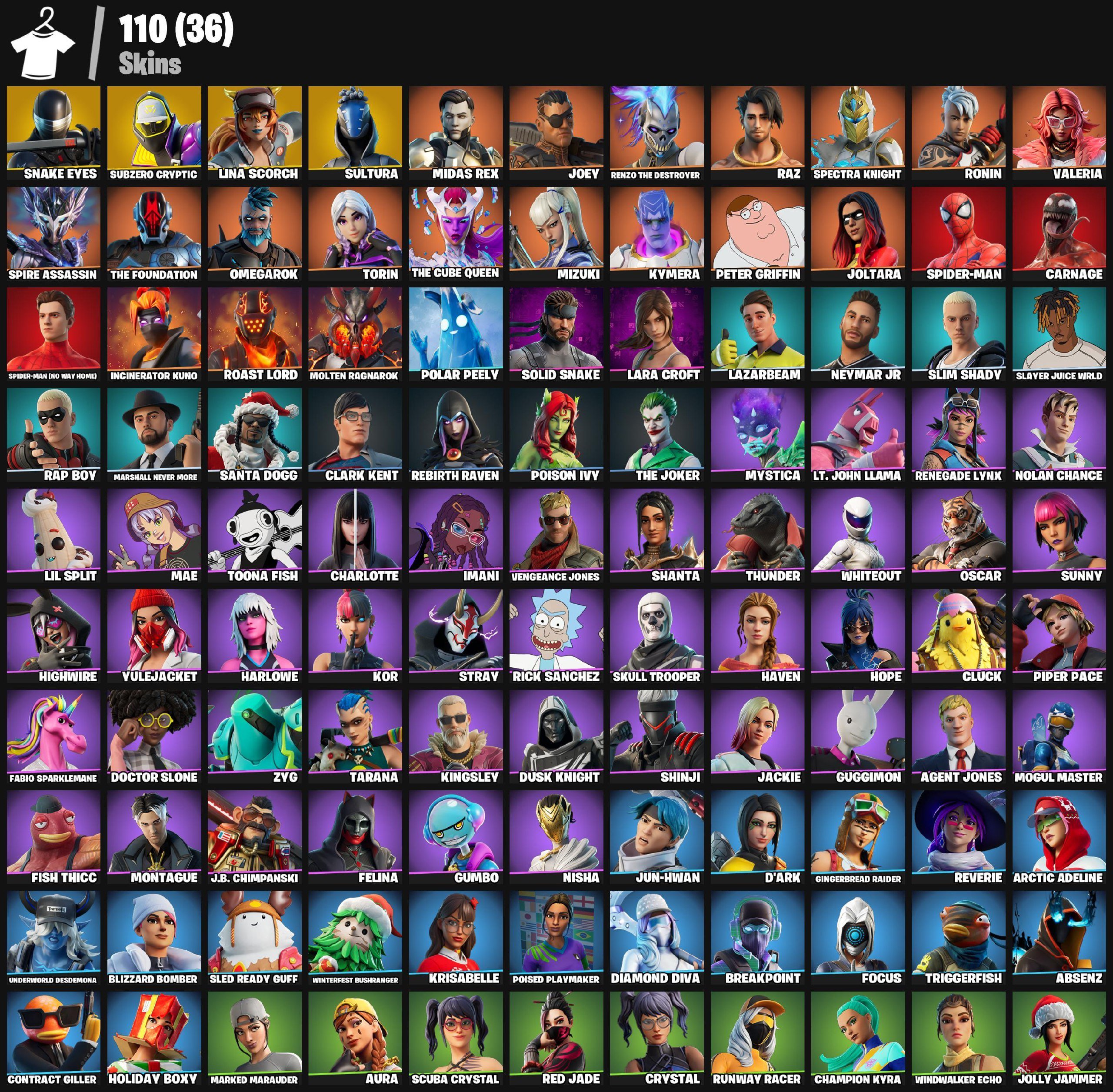(PC) Battle Royale, 🥷 SNAKE EYES // MIDAS REX / SPECTRA KNIGHT / SULTURA // 110 SKINS // PC-XBOX-PSN, Sale, skins 110