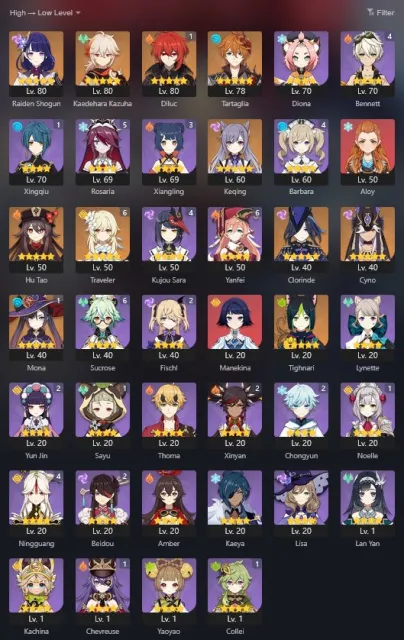 55 AR Personal Twink Account | Kazuha, Raiden, Tartaglia, Hu Tao, Saino, Clorinda ..., Any platform, Email linked, Lumine, Levelled up, AR 55, Primogems 2201