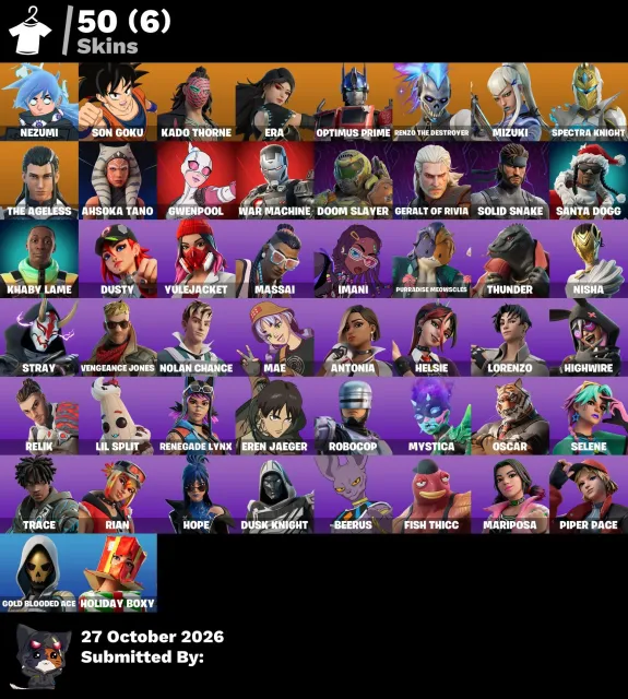 【✅】⁕【 WARRANTY 】🔴50 SKINS🔴850VB🔴Nezumi 🔴 Son Goku 🔴 Kado Thorne 🔴 Era 🔴 Optimus Prime🔴, Sale, skins 50