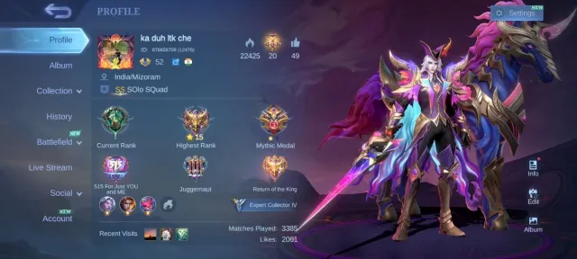 158 Skins➤06 Emblem Max➤Specil deluxe Skins➤Naruto Ghara Vale➤Franco➤Fanny➤, Продажа, Ранг: Мифический, Уровень: 52, Процент побед: 49%, Герои: 90, Облики: 158