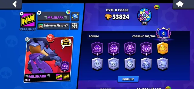 🔥 TOP BRAWL STARS ACCOUNT | 33000+ 🏆 (Total: 261 skins!), trophies 33824, brawlers 103, primes 4