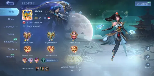 ⚜️ LUCKYBOX GUINEVERE 💫 3 ZODIAC (BADANG, MINOTAUR, LUNOX) ✨ COVENANT NATHAN 💠 17 EPIC SKIN, Продажа, Ранг: Эпик, Уровень: 45, Процент побед: 53%, Герои: 103, Облики: 240