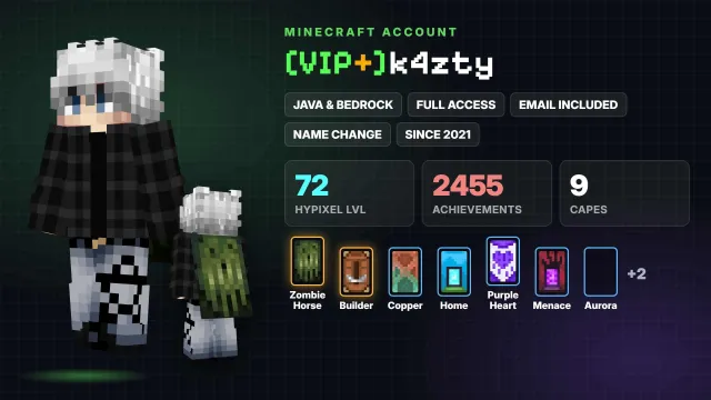 👑 [VIP+] 🦸 Cloaks (9): Zombie Horse, Builder, Copper, Home, Purple Heart ✅ Java & Bedrock & full access, Sale, All account data
