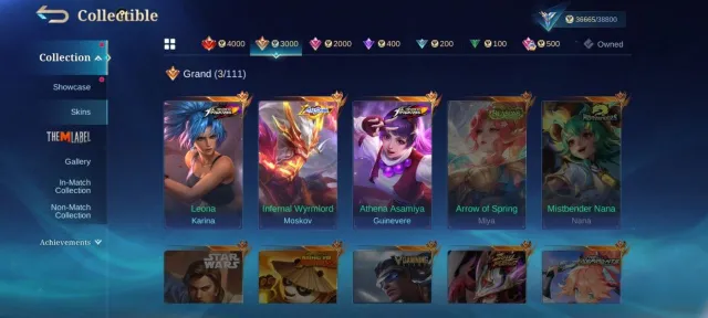 Best Collab skin➤KOF Guinevere➤Allstar Moskov➤Deluxe 23➤Naruto Vale➤Epic Freya➤khufra➤EPIC Recall, Продажа, Ранг: Мифический, Уровень: 43, Процент побед: 54%, Герои: 73, Облики: 139