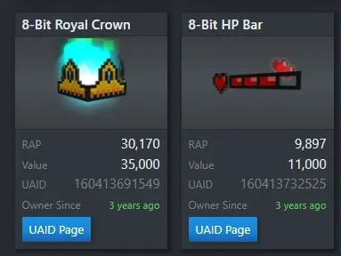 💎 8-Bit Royal Crown + 8-Bit HP Bar | Roblox аккаунт ✨|💎2021 ГОДА 💎|✨42К RAP💎|⭐, Продажа, Voice chat: Нет