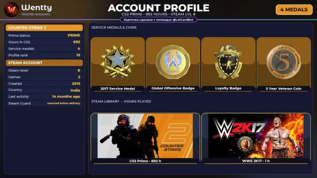 🔥 [CS2 PRIME] +4 RARE MEDALS: SERVICE 2017 · GO — 2015 | +1 GAME | FULL ACCESS #4039RX, Sale, Inventory empty, Has PRIME