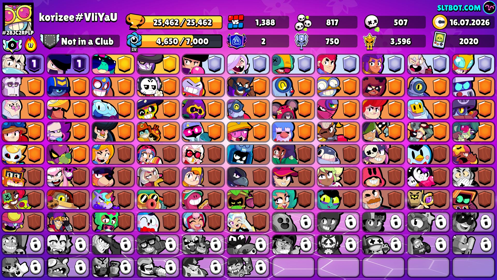 🏆25000 cups🏆 🥷83br🥷 old skins 🥈2 primes🥈, trophies 25000, brawlers 83, primes 2