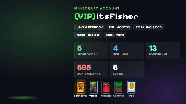 👑 [VIP] 🌱 SkyBlock 5 ur 🦸 Cloaks (5): Founder's, Vanilla, Migrator ✅ Java & Bedrock & full access, Sale, All account data