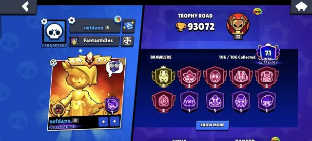 5 MASTERS 24 YEARS OLD🦈2-35 RANK🧊3 PRIME❤️OLD PRESTIGES🏴☠️OLD SKINS, 93207 trophies, 107 brawlers, 71 primes