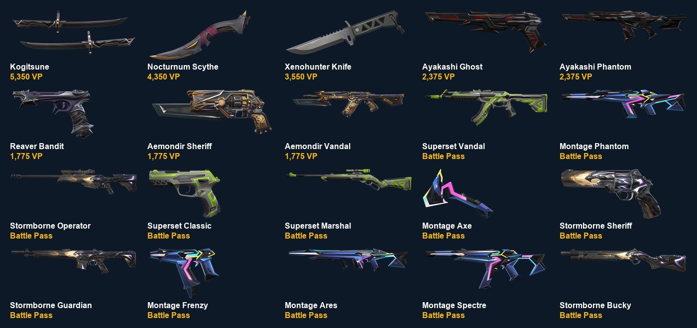 VA3005 EU Kogitsune+Xenohunter Knife+Ayakashi Phantom+Aemondir+Bandit+Aemondir Vandal", Sale, Ranked unlocked, Agents: 8, Skins: 20