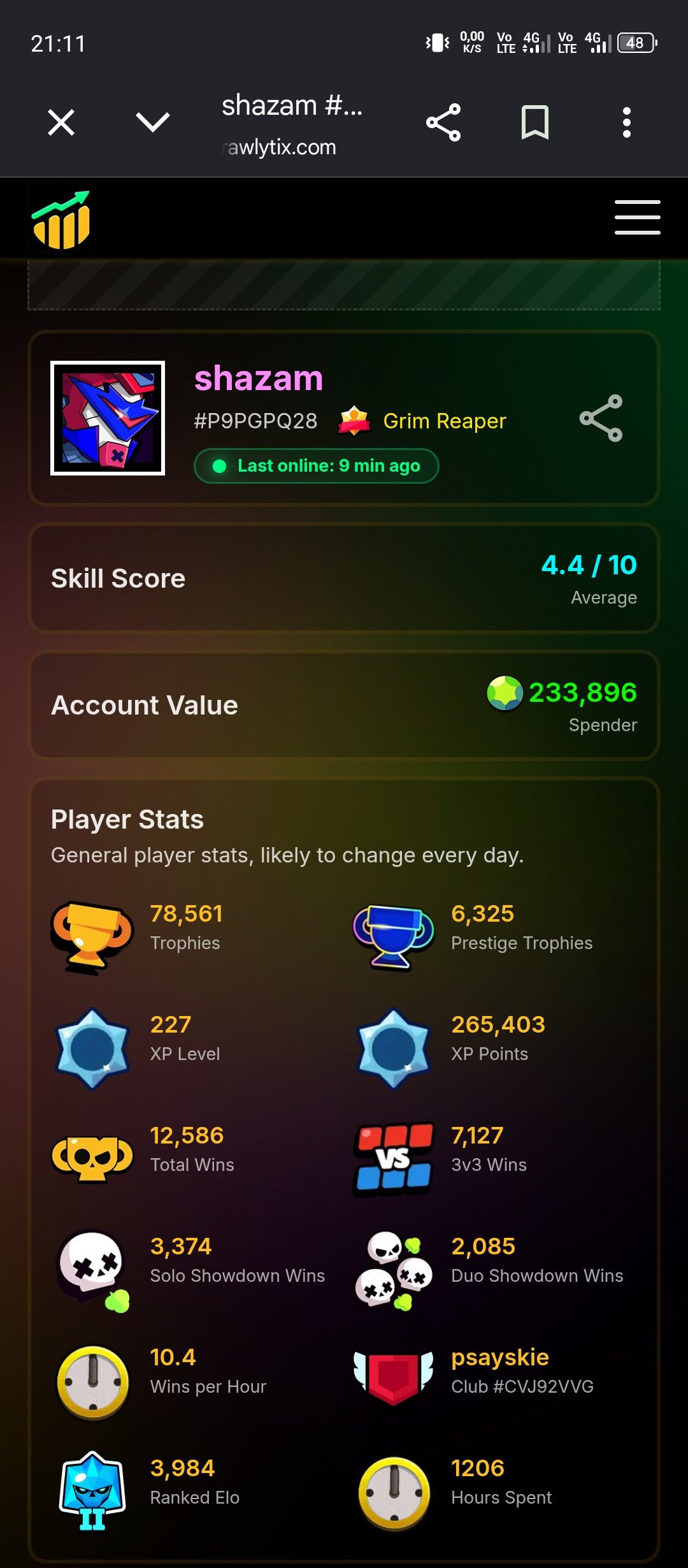 👾🌟TOP-NOTCH ACCOUNT AT A TASTY PRICE SEE DESCRIPTION 🌟👾, trophies 78561, brawlers 103, primes 38