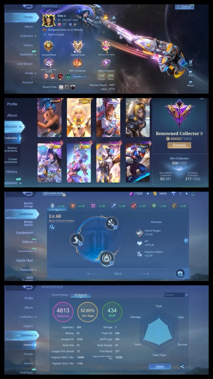 Leona KOF ✅Stellar Brilliance Prime ✅ Fluffy Dream Sanrio ✅ Warrioress Paragon ✅ Water Lily, Sale, Rank: Mythic, Level: 77, Winrate: 53%, Heroes: 133, Skins: 268