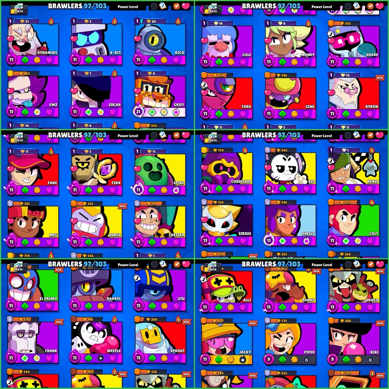 ▣ 34K Trophies ▣ 97 Brawlers Unlocked ▣ 34x Max ▣ 33 Hypercharged ▣ 257 Skins ▣, trophies 34000, brawlers 97