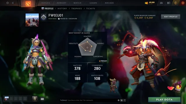 Roi | Arcana Juggernaut | Personnalité Anti-Mage | 406 skins, Vente, 1527 MMR, 5387 intégrité, 5387 courtoisie, 378 matchs, 412 heures