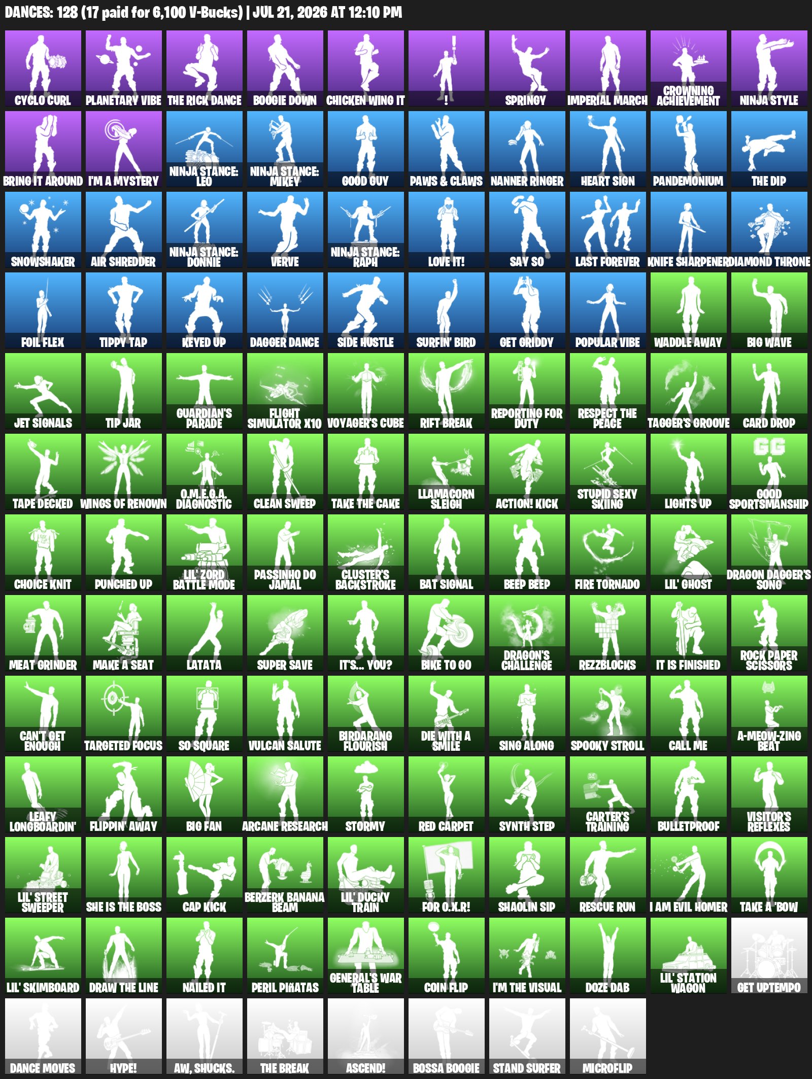 127 skins · 11 paid ≈ 13,900 V-Bucks | 183 pickaxes · 6 paid ≈ 4,700 V-Bucks, Sale, skins 127