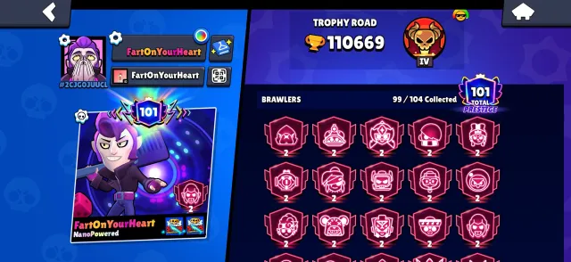 111000 TROPHIES | 101 PRESTIGES | A TON OF SKINS, trophies 111000, brawlers 100, primes 101
