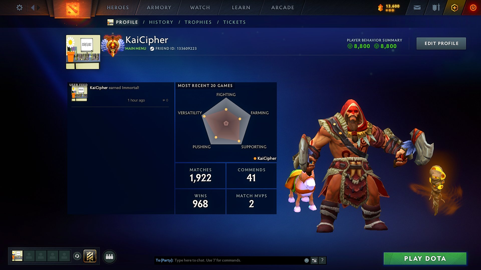 🧡IMMORTAL🧡 MAINPOOL🧡5800 MMR🧡8800 BHV🧡, Sale, 5800 MMR, 8800 Behavior score, 8800 вежливости, 2000 games, 2000 hours