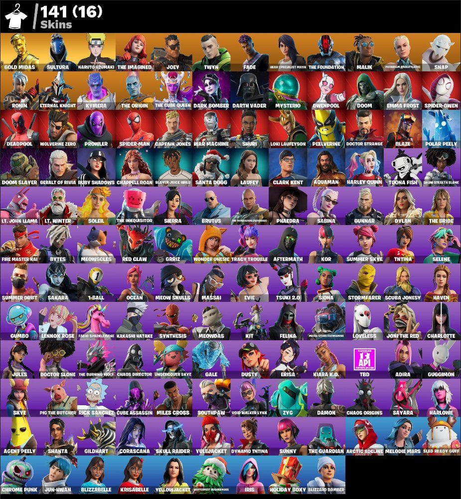 141 skins | Gold Midas | Sultura | Naruto Uzumaki | The Imagined | Joey |, Sale, skins 141