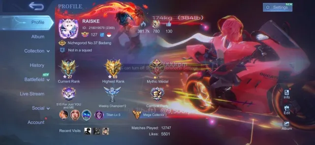 🔥Almost World LOW🔥Goose Kof;Haya 11-Exo;4 Legends;Asp Fanny;Helcart Call;Ducati Benya🔥, Sale, Rank: Mythic, Level: 127, Win Rate: 51%, Heroes: 133, Skins: 609