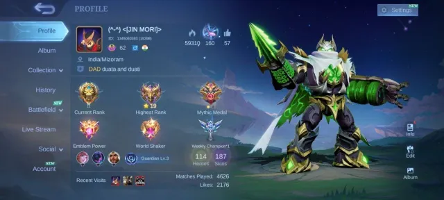 Wow⚡EPIC Recall⚡collector Natalia⚡deluxe 24⚡EPIC YSS Roger khufra emblem Max, Продажа, Ранг: Легенда, Уровень: 62, Процент побед: 47%, Герои: 114, Облики: 187