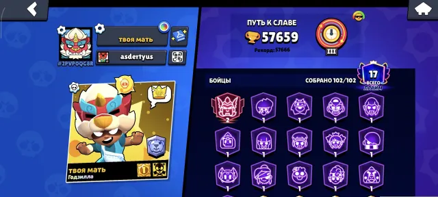 🥭2019 ACCOUNT + EXCLUSIVE SKINS🥭 + clash royale 9600 trophies, trophies 57659, brawlers 102, primes 17