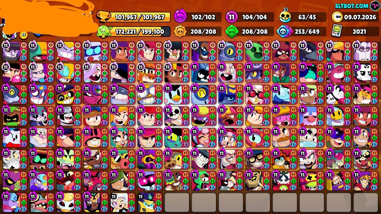 The best account, trophies 100000, brawlers 104, primes 88