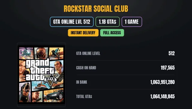 【SOCIAL CLUB】 👑 【GTA ONLINE】 ✨ 【1.1B PURE CASH GTA$】 🏆 【1 игр】 🎮 Grand Theft Auto V, Продажа