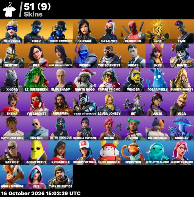 ⚡ 【FORTNITE】 💎 Midas, Neo Versa, Fixer, Carbon Commando, Sorana 💎 51 skórka | 913 lvl | 200 V-Bucks, Sprzedaż, skórki 51