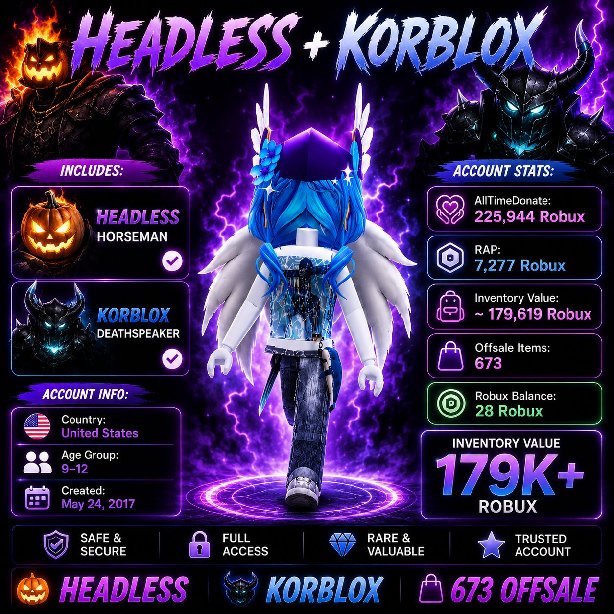 🎃 Headless + Korblox | 23662 R$ ЛИМИТКИ | 673 Offsale | 179K+ Inventory, Продажа, Voice chat: Нет