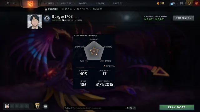 Рекрут | 8K порядочність, Продаж, 453 MMR, 8081 порядочності, 8081 вежливості, 405 матчів, 1263 годин
