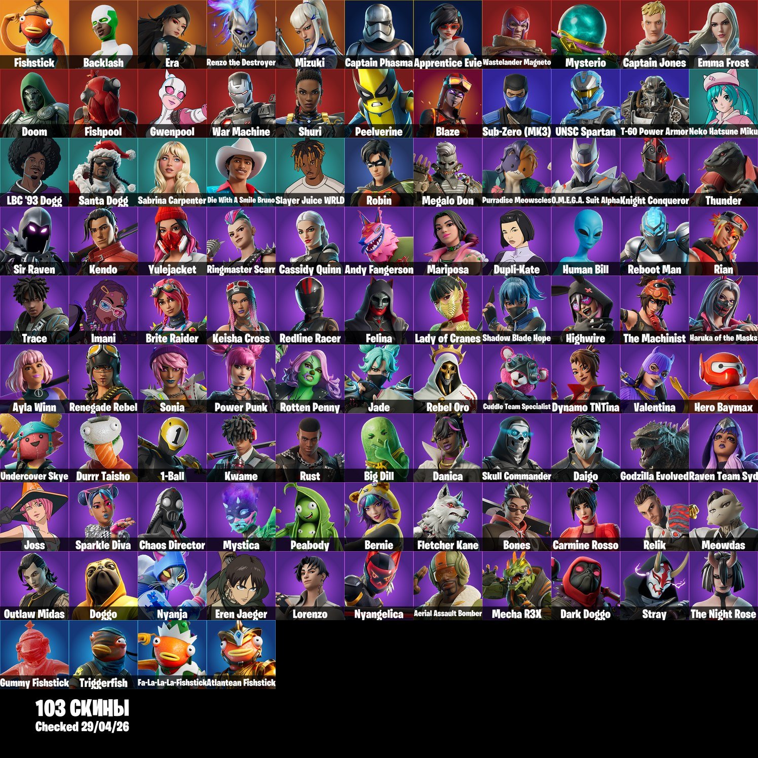 🌊👤Account 103 Skins👤💦👾Backlash👾💪Human Bill💪🌀Fishpool🌀👤Doggo👤📧mail📧, Sale, skins 103