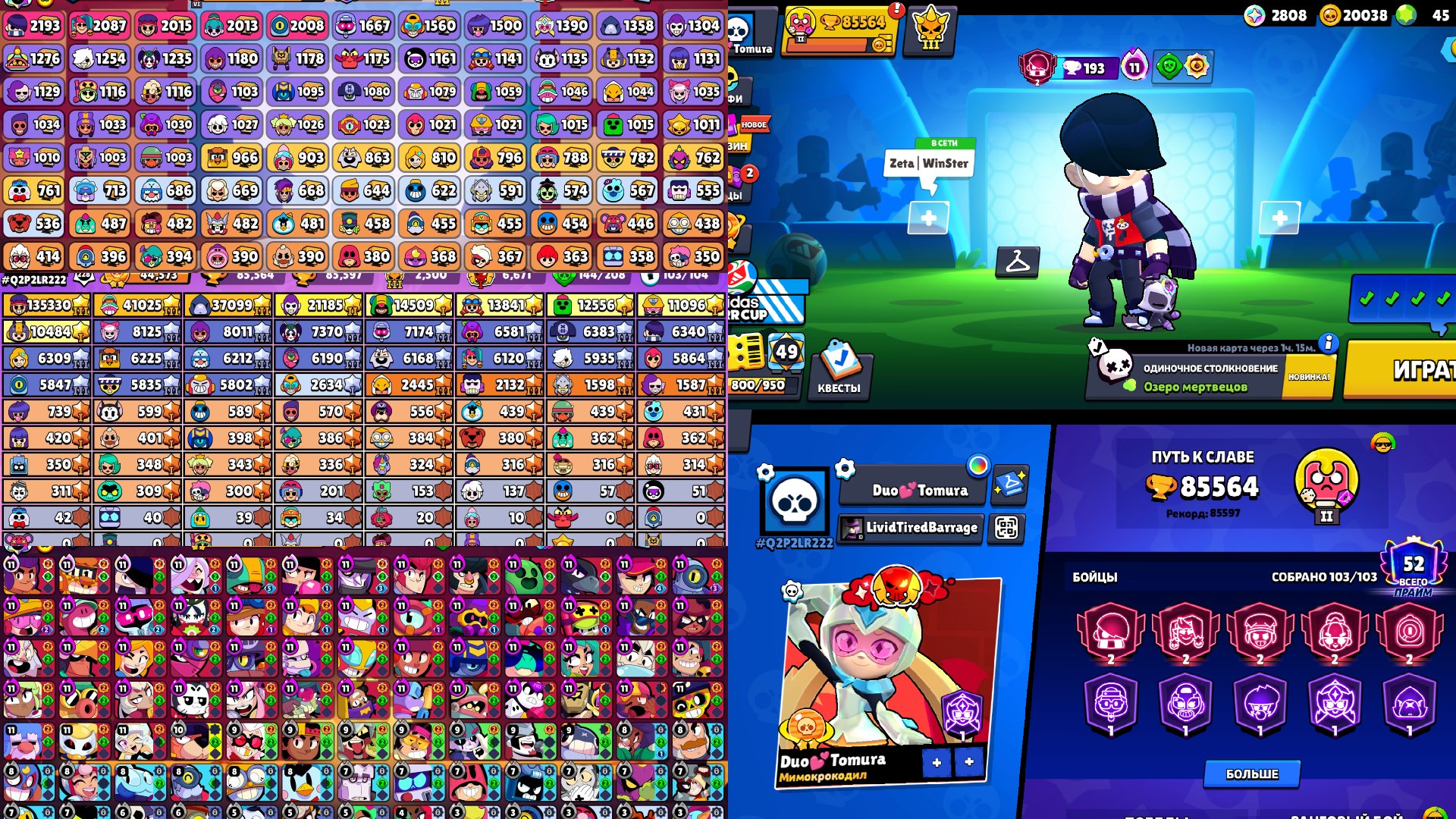 🔥 Brawl Stars Account | 85,564🏆 | 103/103 Brawlers | 52 Power 11 Brawlers |20,038 Coins