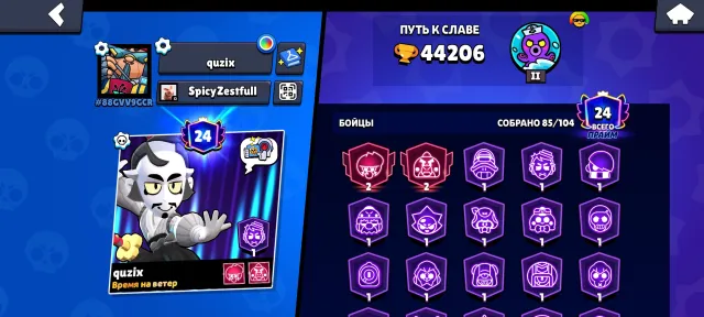 📅2021📅 🏆44k🏆👔187 skins👔22 Buffy See the photo below, trophies 44000, brawlers 85, primes 25