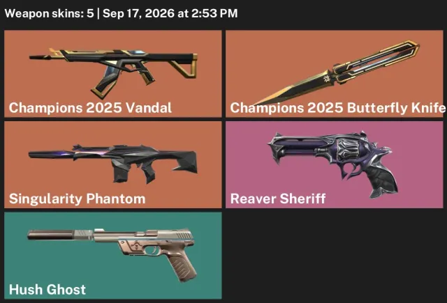 Champions 2025 Vandal, Champions 2025 Butterfly Knife, Sale, Under calibration, Agents: 11, Skins: 5