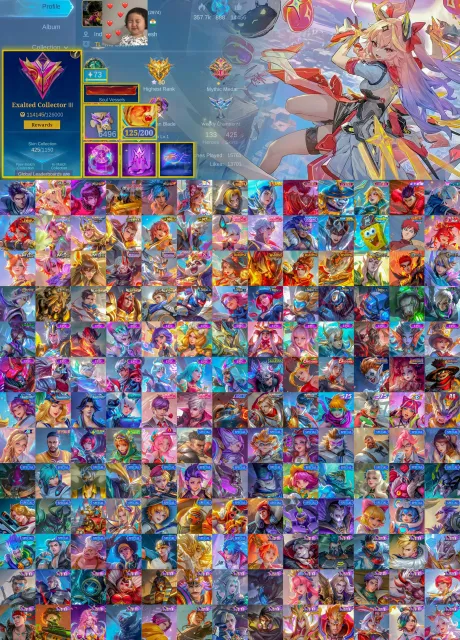 🏆 EXALTED 3 ⚔️ Alucard Legend 🌸 Guinevere Aspirants 🔥 Dyrroth KOF 🌍 Ling M-World 🏅 Beatrix FMVP, Продажа, Ранг: Мифическая слава, Уровень: 139, Процент побед: 55%, Герои: 133, Облики: 425