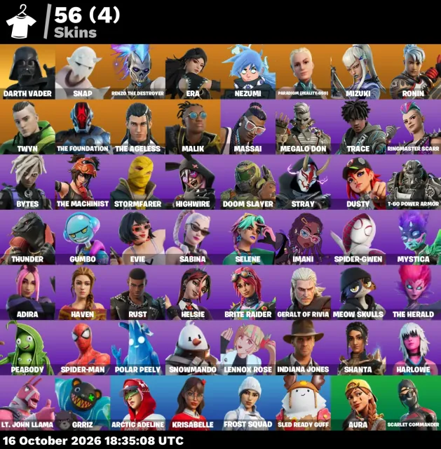 🦄 【FORTNITE】 🌸 Darth Vader, Snap, Renzo the Destroyer, Era 🌸 56 skins | 1502 lvl | 1350 V-Bucks, Sale, skins 56