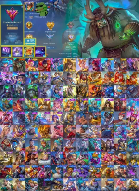 Guru 5🔥 Thamuz Kai ❄️ Aurora KOF 🤖 Claude Prime 🌍 Wanwan M-World 💘 Claude Valentine 👹 Hana Rakshasa, Продажа, Ранг: Мифический, Уровень: 100, Процент побед: 55%, Герои: 133, Облики: 340